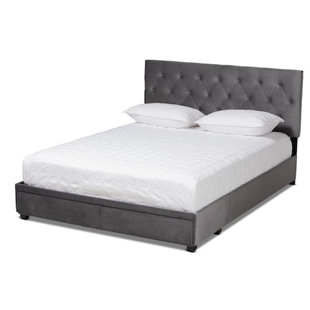 Baxton Studio Caronia Grey Velvet 2-Drawer Queen Size Platform Storage Bed 161-9895